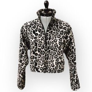 Aritzia TNA Polar Fleece 1/2 Zip Leopard Print Sweater Size 2XS